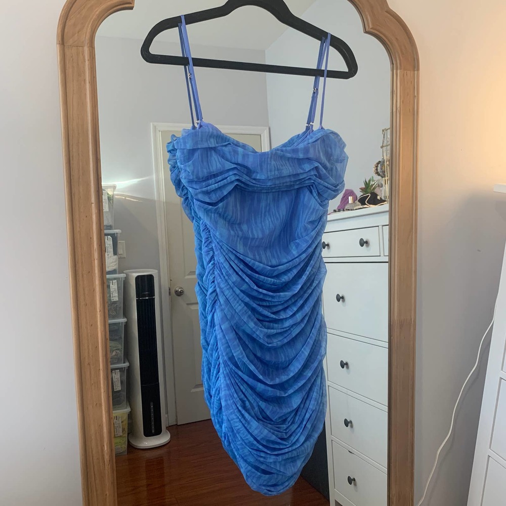 HOUSE OF CB Ella Blue Bustier Ruched Sexy Bodycon Euphoria Cassie Mini Dress